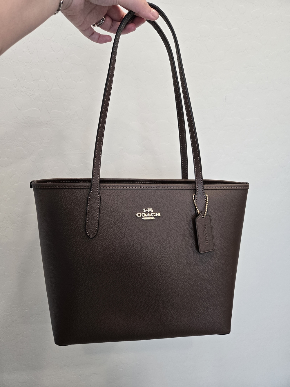 Coach Dark Brown Pebbled Leather Tote with Gold Logo